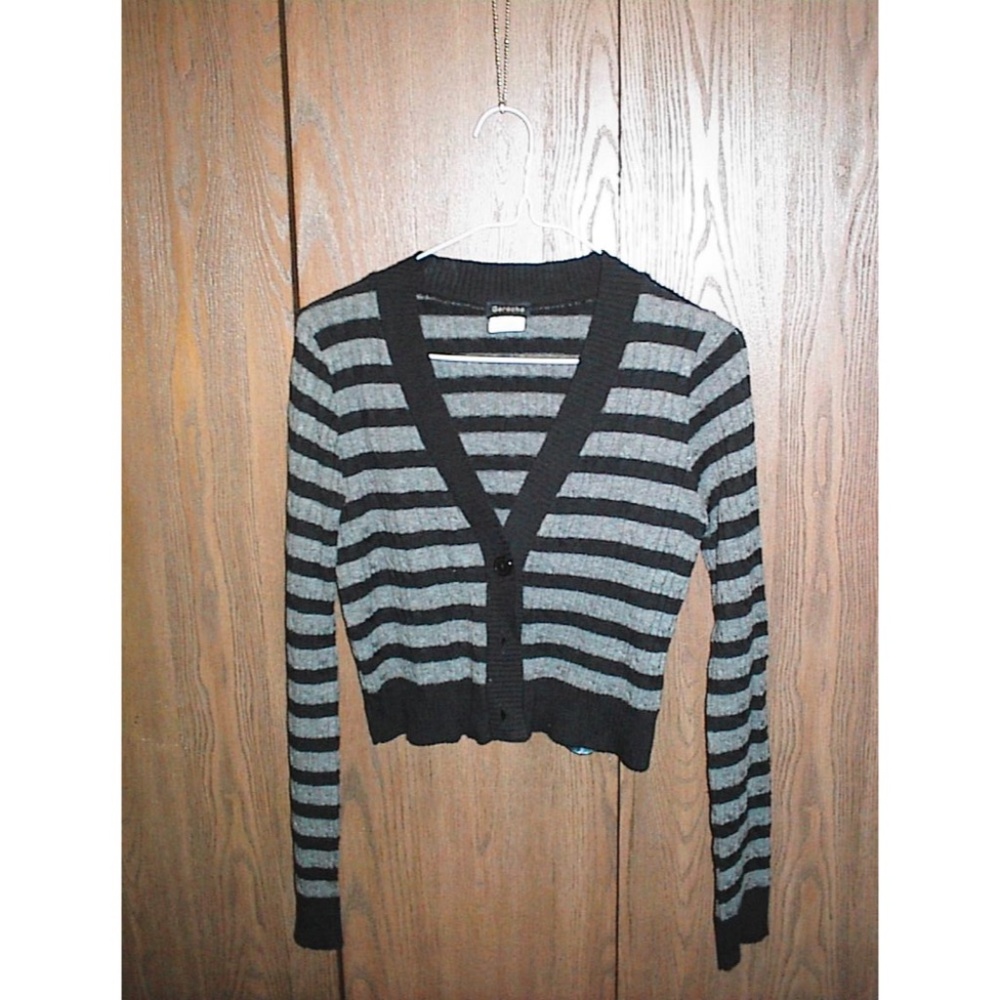 Chic Striped Black and Gray Women's Cardigan